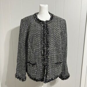 Vintage Judith Hart Tweed Blazer Jacket‎ Size 16W Fringed Career Hook & Eye
